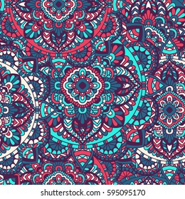 Seamless pattern mandala ornament. Vintage decorative elements. Hand drawn oriental background. Tribal motifs.
