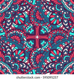 Seamless pattern mandala ornament. Vintage decorative elements. Hand drawn oriental background. Tribal motifs.