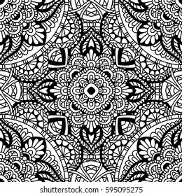 Seamless pattern mandala ornament. Vintage decorative elements. Hand drawn oriental background. Tribal motifs.