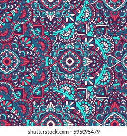 Seamless pattern mandala ornament. Vintage decorative elements. Hand drawn oriental background. Tribal motifs.
