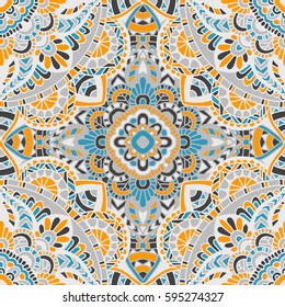 Seamless pattern mandala ornament. Vintage decorative elements. Hand drawn oriental background. Tribal motifs.