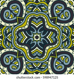 Seamless pattern mandala ornament. Vintage decorative elements. Hand drawn oriental background. Tribal motifs.