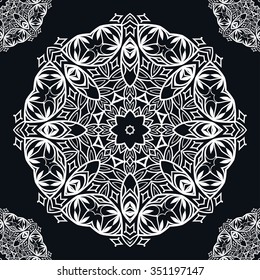 Seamless pattern with mandala round circular ornament, geometric floral pattern, decorative repeating fabric texture. Tribal ethnic motif, vector abstract background