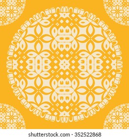 Seamless pattern with mandala round circular ornament, geometric floral pattern, decorative repeating fabric texture. Tribal ethnic motif, vector abstract background