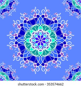 Seamless pattern with mandala round circular ornament, geometric floral pattern, decorative repeating fabric texture. Tribal ethnic motif, vector abstract background

