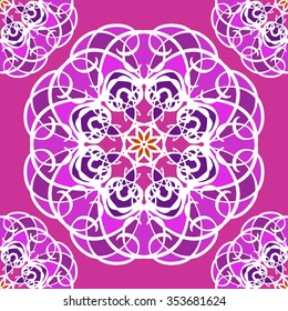 Seamless pattern with mandala round circular ornament, geometric floral pattern, decorative repeating fabric texture. Tribal ethnic motif, vector abstract background
