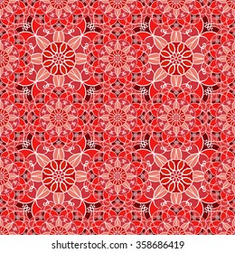 Seamless pattern with mandala round circular ornament, geometric floral pattern, decorative repeating fabric texture. Tribal ethnic motif, vector abstract background 