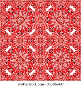 Seamless pattern with mandala round circular ornament, geometric floral pattern, decorative repeating fabric texture. Tribal ethnic motif, vector abstract background 