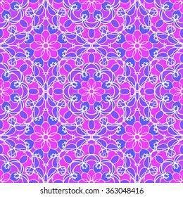 Seamless pattern with mandala round circular ornament, geometric floral pattern, decorative repeating fabric texture. Tribal ethnic motif, vector abstract background
