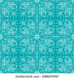 Seamless pattern mandala with sea animals