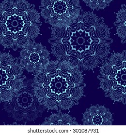 Seamless pattern mandala.  Template jewelry detailed lace design in winter theme.  Hand drawn background . Decoration elements for design invitation, wedding cards, valentines day, greeting cards.