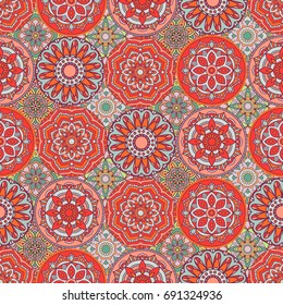 Seamless Pattern with Mandala. Vector Seamless Background with Indian Motifs