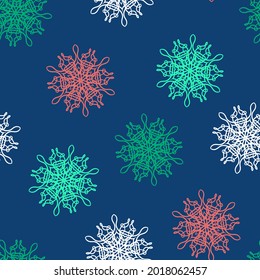 Seamless pattern with mandala. Vector illustration. On blue background. Texture for print, fabric, textile, wallpaper.