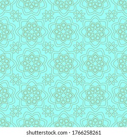Seamless pattern with Mandala. Vintage decorative elements. Oriental pattern, Ethnic and tribal mandala on a blue background. Ornate curls.