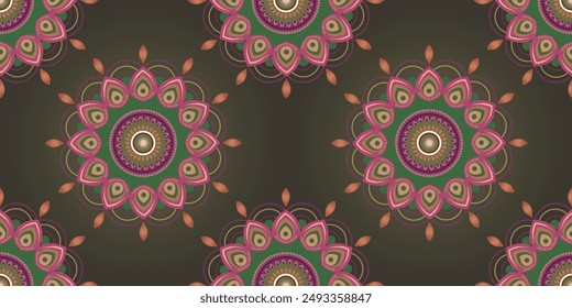 Seamless pattern with mandala. Vintage decorative elements. Hand-drawn background.  Arabic, Indian, ottoman motifs.