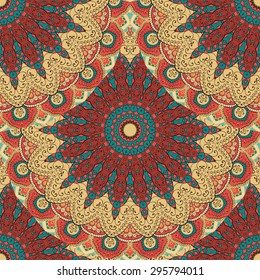  Seamless pattern with mandala. Vintage decorative elements. Hand drawn background. Islam, Arabic, Indian ornament.