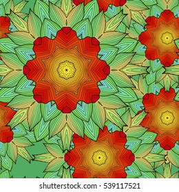 Seamless pattern with mandala. Vintage decorative elements. Hand drawn background. Islam, Arabic, Indian, ottoman motifs. Perfect for printing on fabric or paper
