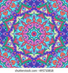 Seamless pattern with mandalas in beautiful bright colors. Vector background