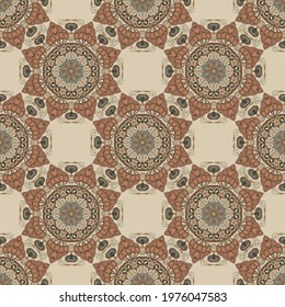 Seamless pattern with mandalas in beautiful colors. Vector background