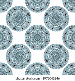Seamless pattern with mandalas in beautiful colors. Vector background