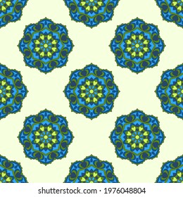 Seamless pattern with mandalas in beautiful colors. Vector background