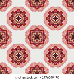 Seamless pattern with mandalas in beautiful colors. Vector background