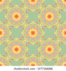 Seamless pattern with mandalas in beautiful colors. Vector background