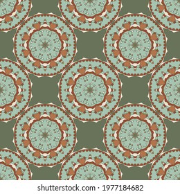 Seamless pattern with mandalas in beautiful colors. Vector background