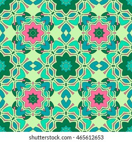 Seamless pattern with mandalas in beautiful colors for your design. Vector background