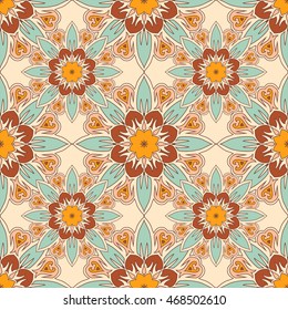 Seamless pattern with mandalas in beautiful colors. Vector background