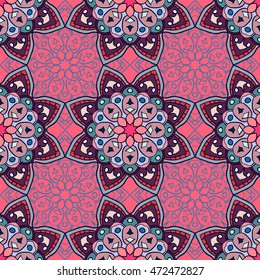 Seamless pattern with mandalas in beautiful colors for your design. Vector background