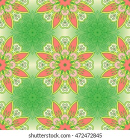 Seamless pattern with mandalas in beautiful colors for your design. Vector background