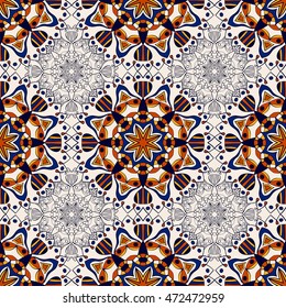 Seamless pattern with mandalas in beautiful colors for your design. Vector background