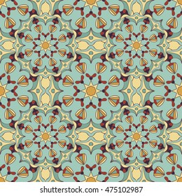 Seamless pattern with mandalas in beautiful colors for your design. Vector background