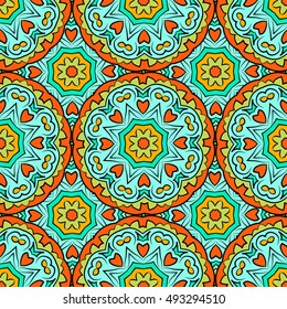 Seamless pattern with mandalas in beautiful colors for your design. Vector background