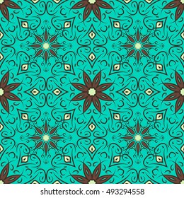 Seamless pattern with mandalas in beautiful colors for your design. Vector background