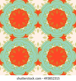 Seamless pattern with mandalas in beautiful colors for your design. Vector background
