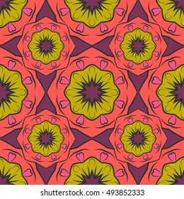Seamless pattern with mandalas in beautiful colors for your design. Vector background