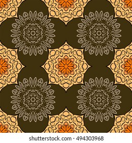 Seamless pattern with mandalas in beautiful colors for your design. Vector background