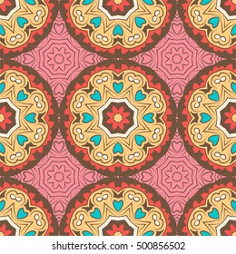 Seamless pattern with mandalas in beautiful colors. Vector background