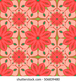 Seamless pattern with mandalas in beautiful colors. Vector background