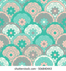 Seamless pattern with mandalas in beautiful colors. Vector background