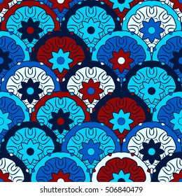 Seamless pattern with mandalas in beautiful colors. Vector background