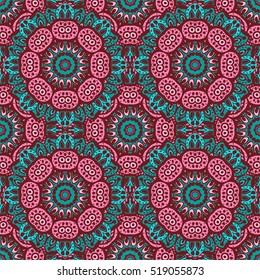 Seamless pattern with mandalas in beautiful colors for your design. Vector ornaments, background