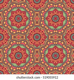 Seamless pattern with mandalas in beautiful colors for your design. Vector ornaments, background