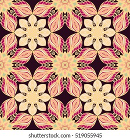 Seamless pattern with mandalas in beautiful colors for your design. Vector ornaments, background