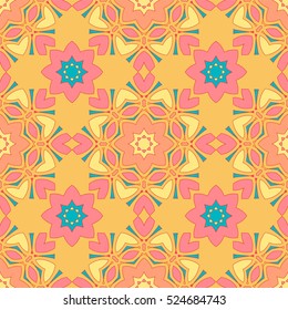 Seamless pattern with mandalas in beautiful colors. Vector background