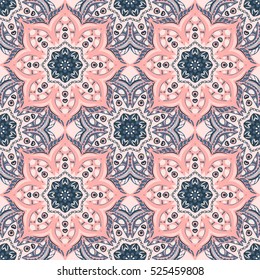 Seamless pattern with mandalas in beautiful colors. Vector background