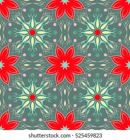 Seamless pattern with mandalas in beautiful colors. Vector background
