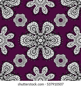 Seamless pattern with mandalas in beautiful colors. Vector background. Purple, white.